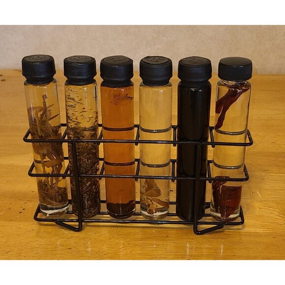 Oil Infused Glass Bottles 6 Unopened Decorative Shonfeld's 6" With metal Holder - Picture 2 of 8